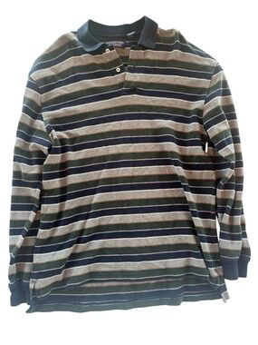 Roundtree & Yorke Long Sleeve Striped Polo in Navy, Olive, and Gray